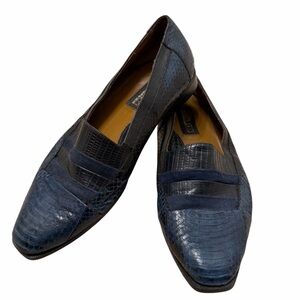 Vintage Marco Vicci Snakeskin Leather Loafers Men’s 9 Blue Funky Preppy Academia